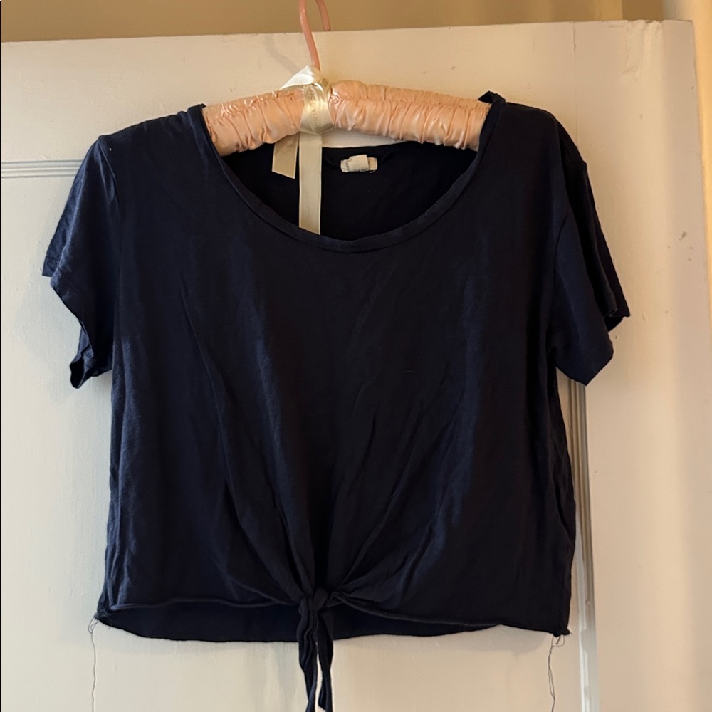 Garage Navy Blue Short Sleeve Tie-Front Tee